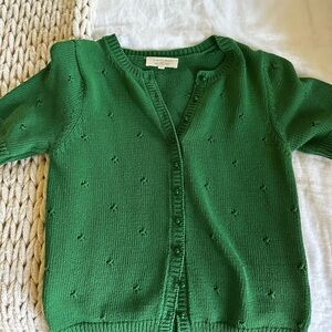 Sezane Grass Green Pointelle short sleeve sweater 💚